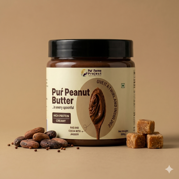 Ragi & Cocoa Peanut Butter - Sweetened with Jaggery & Creamy (500g)