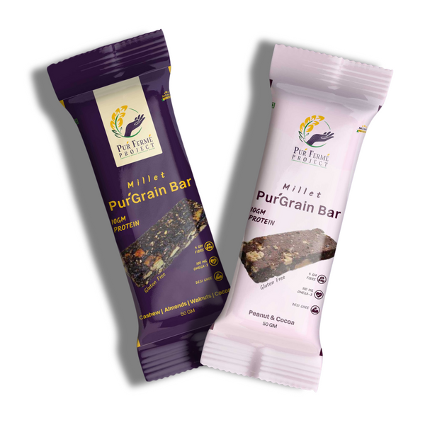 Millet PuŕGrain Bar Combo – 10g Protein (10 Bars, 2 Variants) | Puŕ Fermé Project