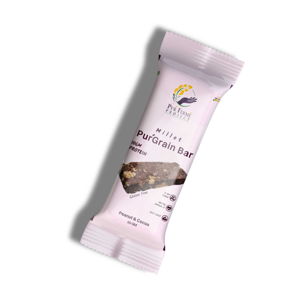 Millet PuŕGrain Bar 10g Protein – Peanut & Cocoa | Healthy Snack by Puŕ Fermé Project