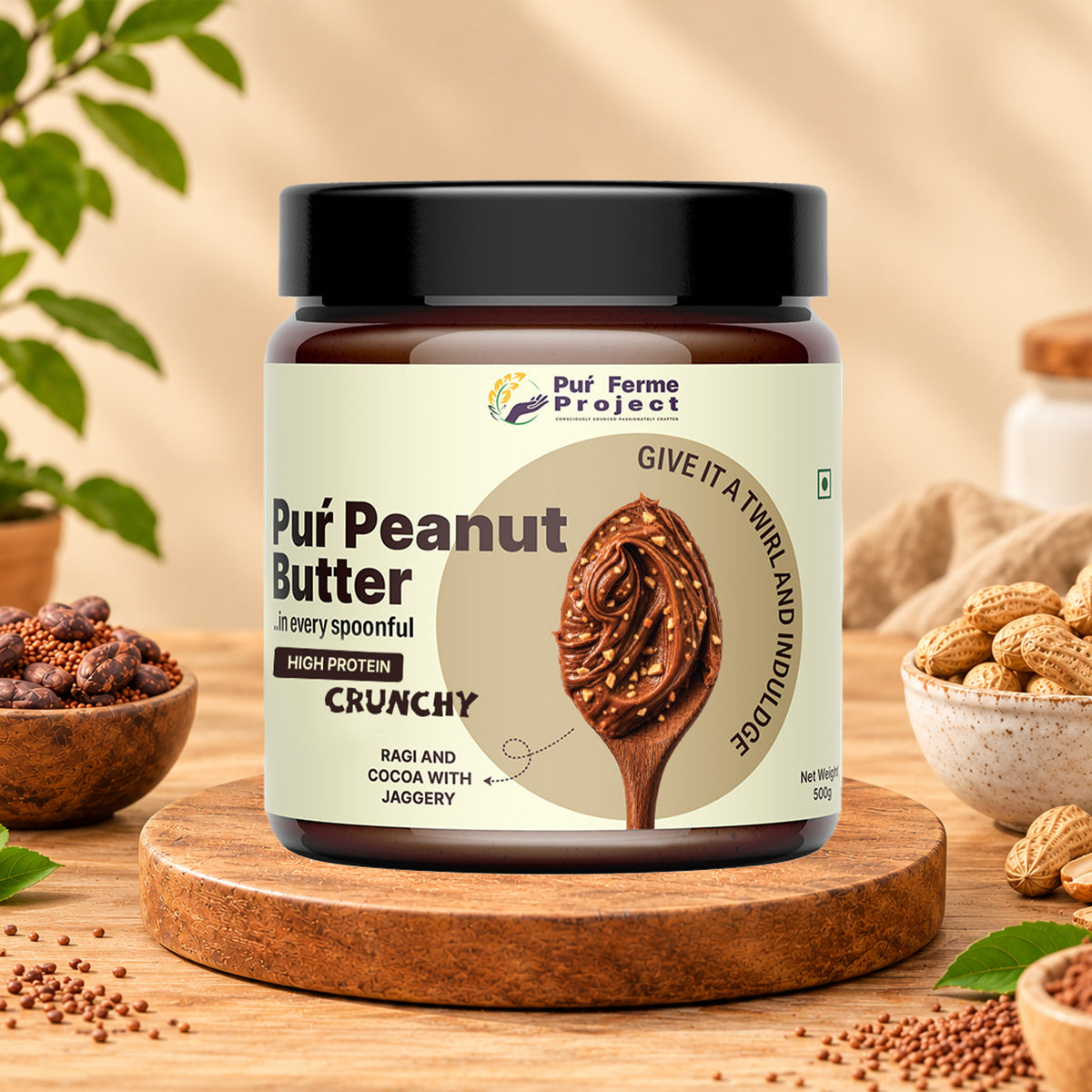Puŕ Peanut Butter – Ragi & Cocoa with Jaggery | Crunchy (500g)