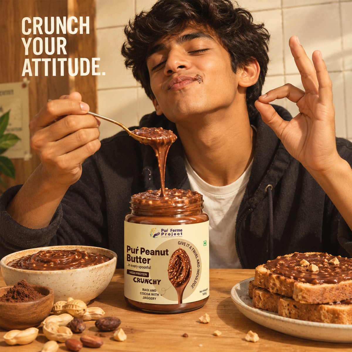 Puŕ Peanut Butter – Ragi & Cocoa with Jaggery | Crunchy (500g)