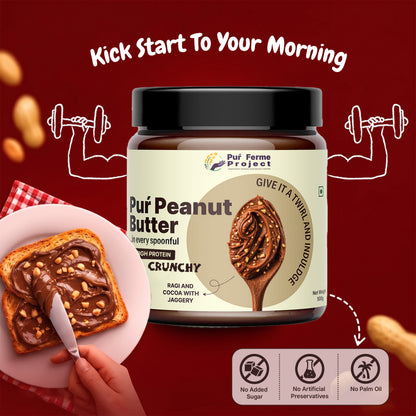 Puŕ Peanut Butter – Ragi & Cocoa with Jaggery | Crunchy (500g)