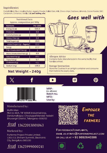 PurFerme Millets & Oats Cookies – Gluten Free Breakfast & Chocolate (Buy 1 Get 1 Free)