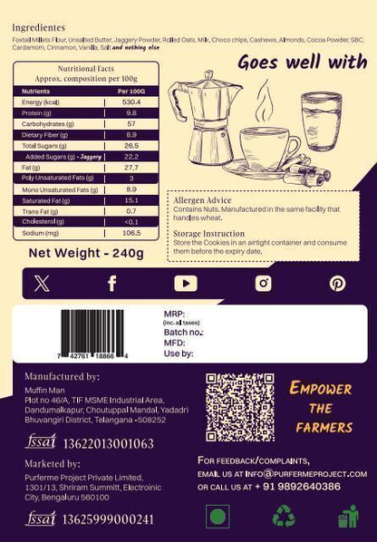 PurFerme Millets & Oats Cookies – Gluten Free Breakfast & Chocolate (Buy 1 Get 1 Free)