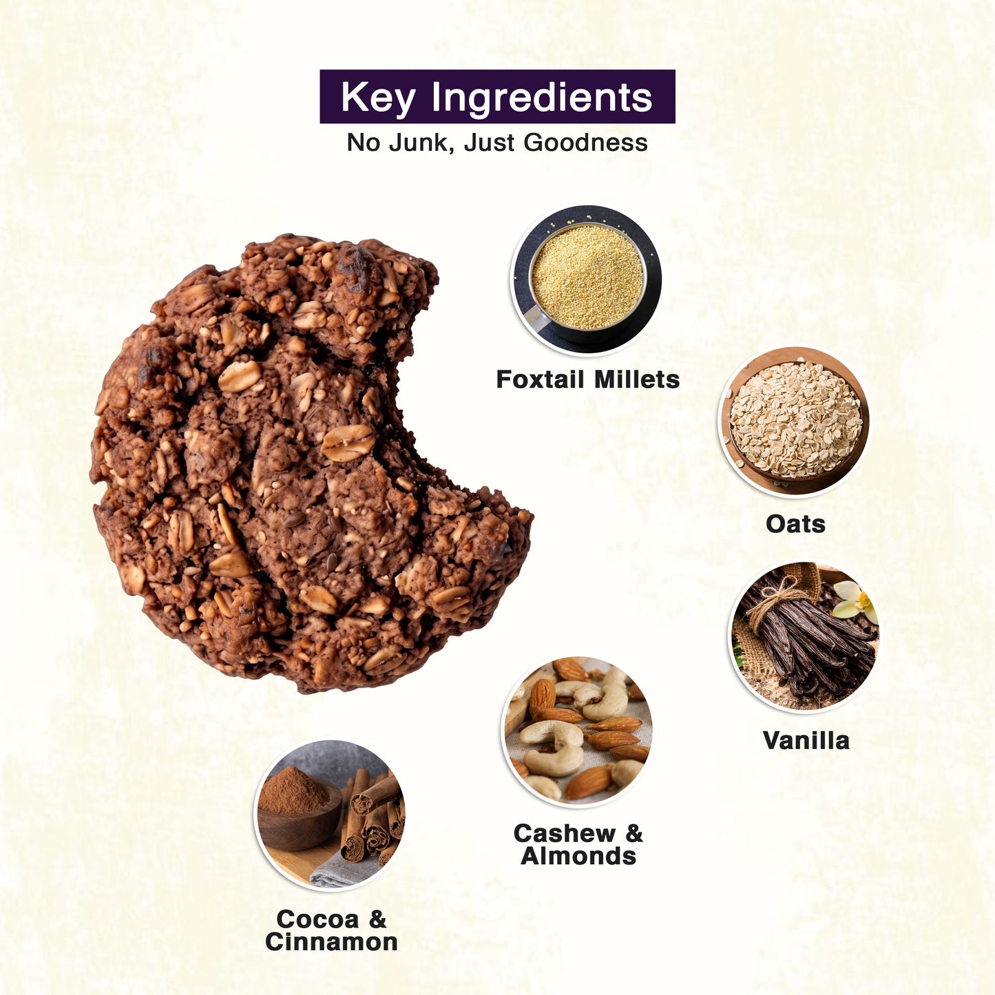 Chocolate Cookies made with Millet & Oats – (12 Cookies, 240g)