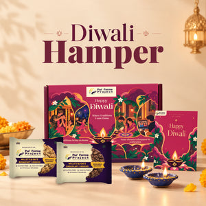Puŕ Ferme Project Diwali Gift Box – Millet & Oats Cookies, Diyas & Greeting Card
