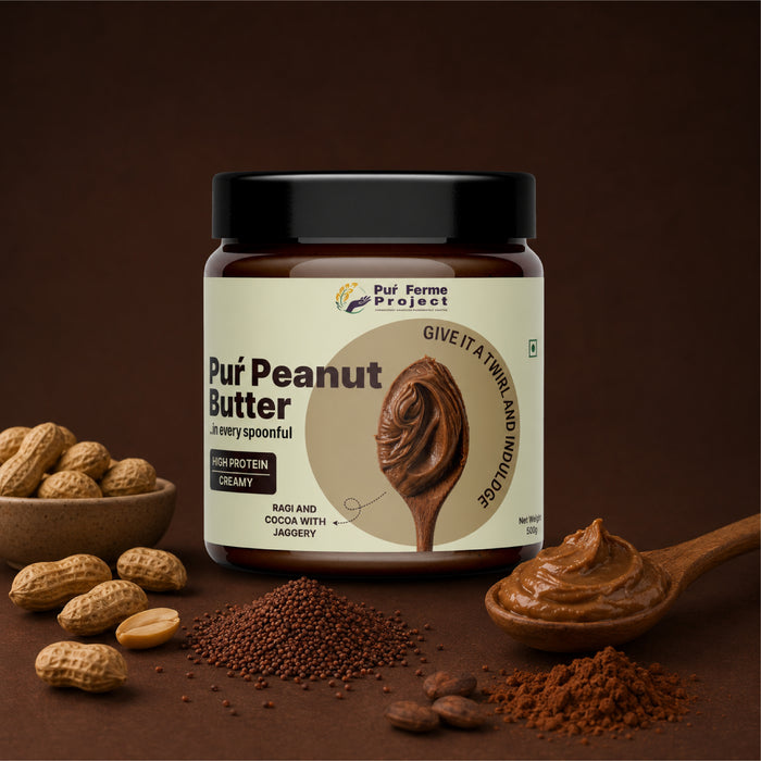 Ragi & Cocoa Peanut Butter - Sweetened with Jaggery & Creamy (500g)