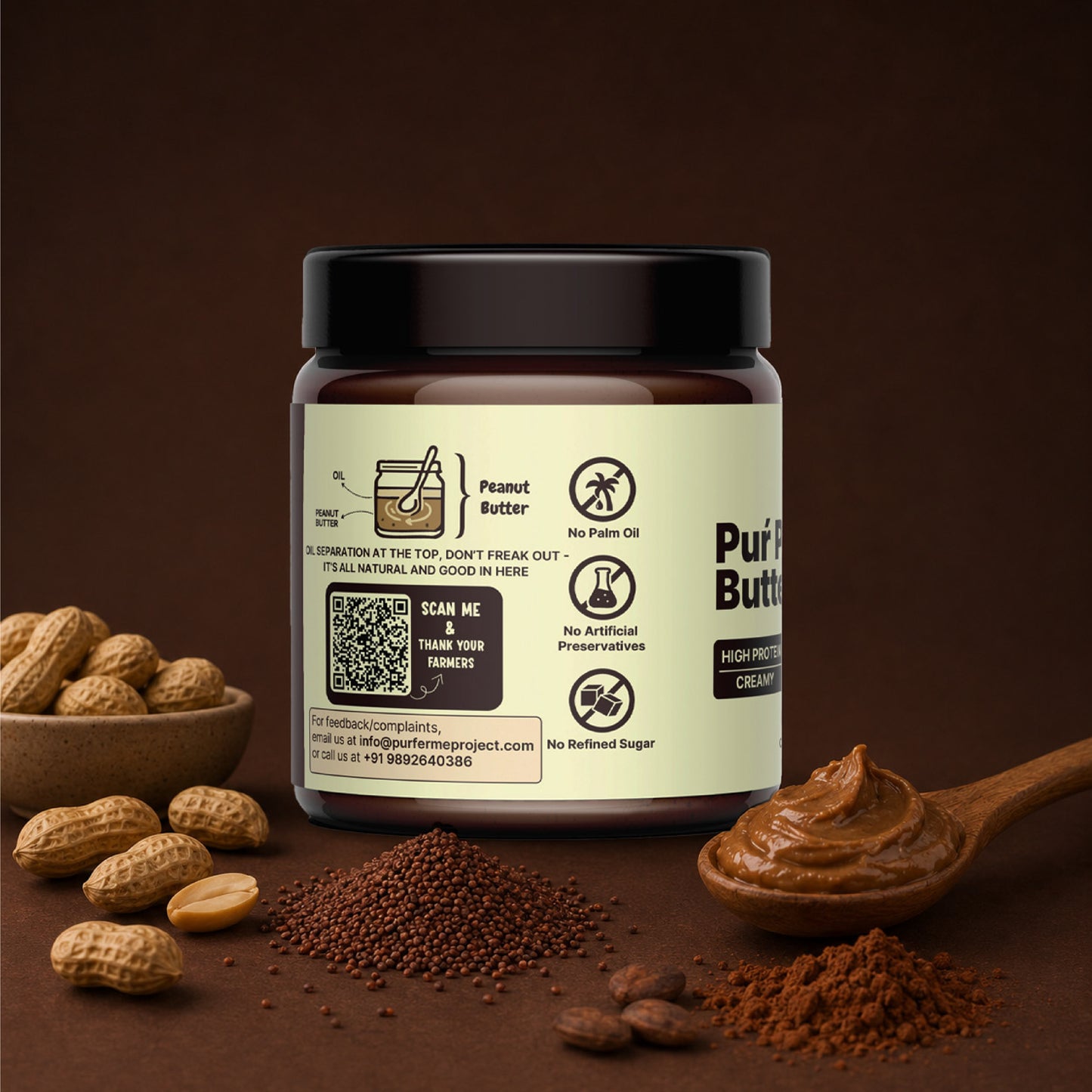 Ragi & Cocoa Peanut Butter - Sweetened with Jaggery & Creamy (500g)