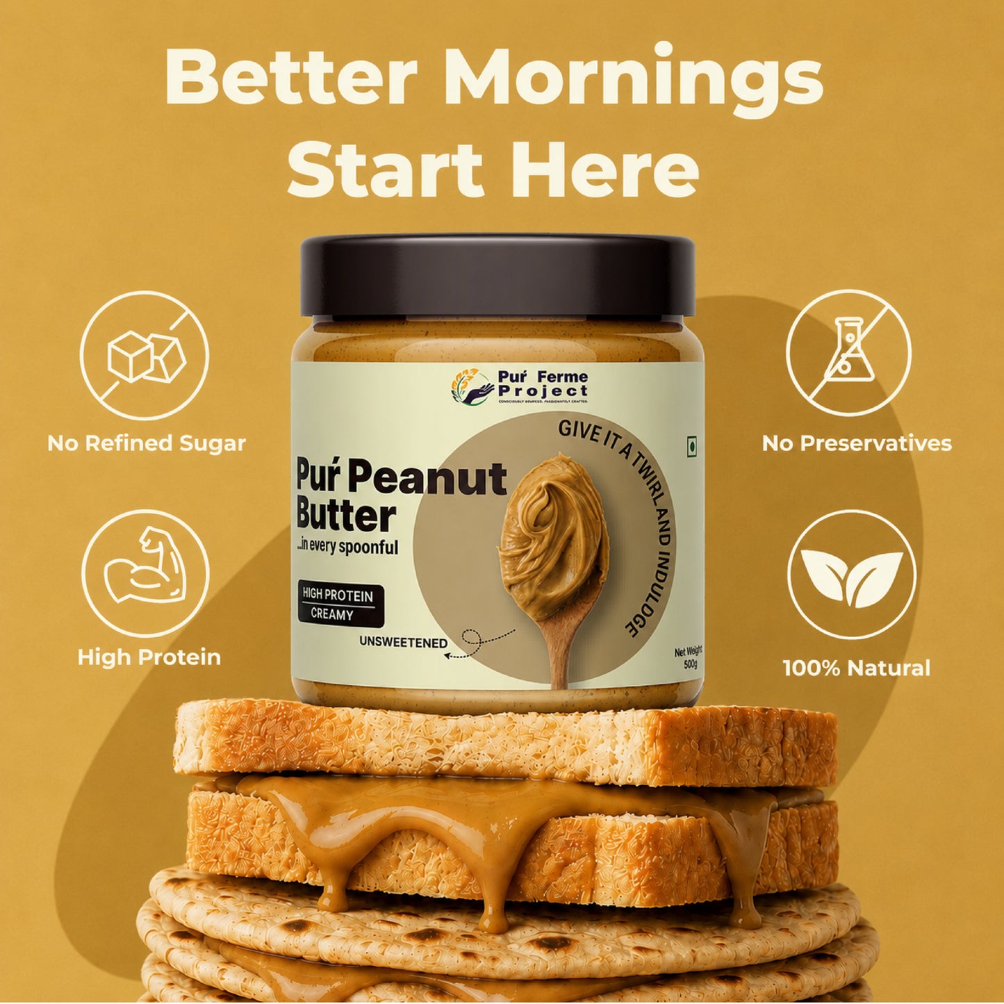 Peanut Butter - Unsweetened & Creamy (500g)