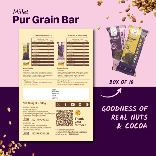 Millet PuŕGrain Bar Combo – 10g Protein (10 Bars, 2 Variants) | Puŕ Fermé Project