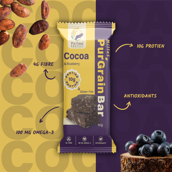 Millet PuŕGrain Bar 10g Protein – Cocoa & Blueberry | Puŕ Fermé Project