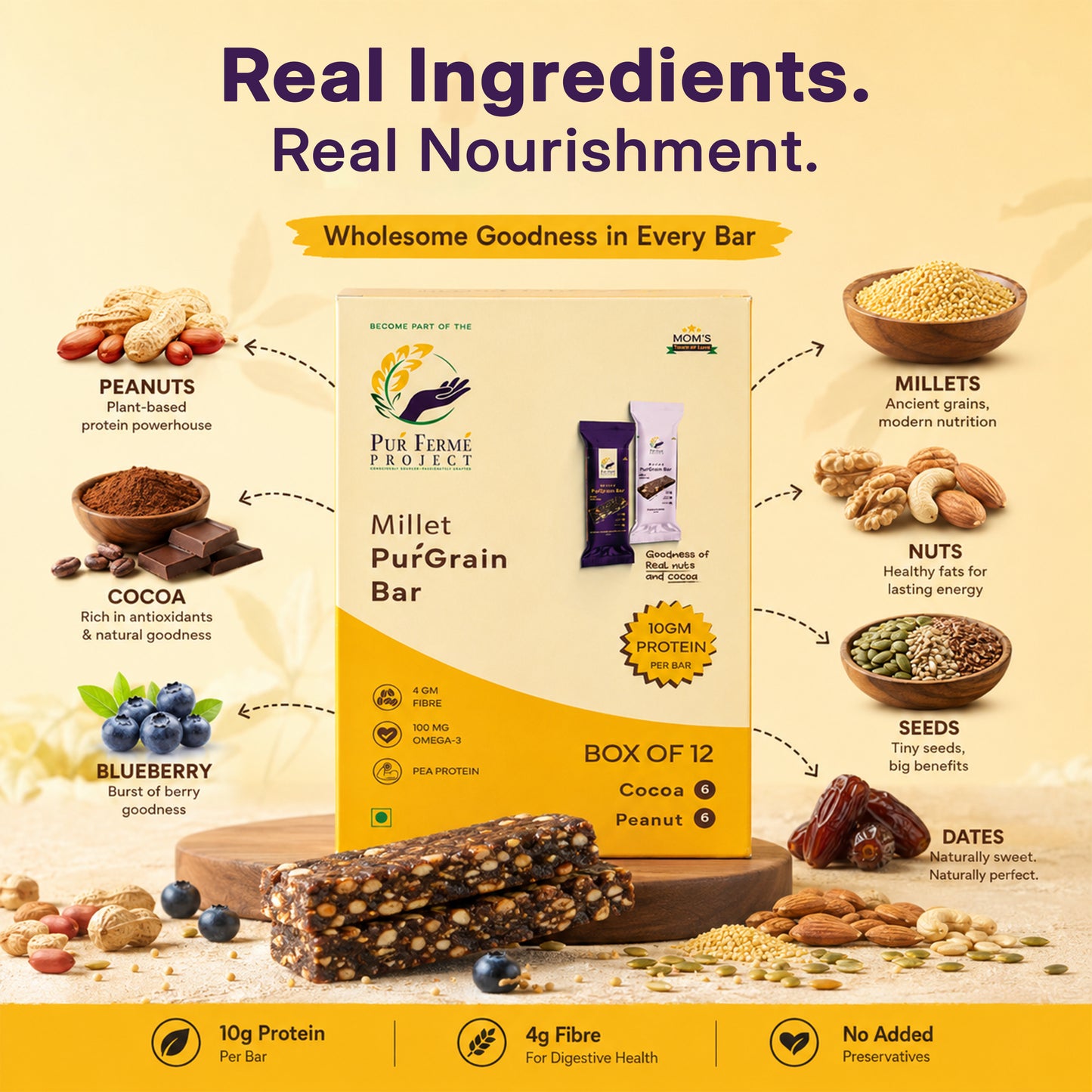 Millet PuŕGrain Bar Combo – 10g Protein (12 Bars, 2 Variants)