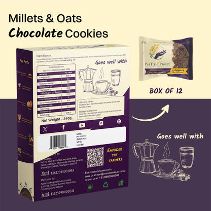 Millet & Oats Chocolate Cookies – (12 Cookies, 240g) | Puŕ Fermé Project