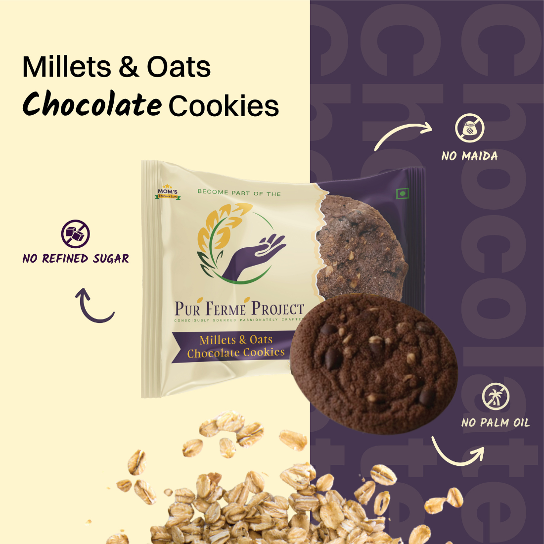 Millet & Oats Chocolate Cookies – (12 Cookies, 240g) | Puŕ Fermé Project