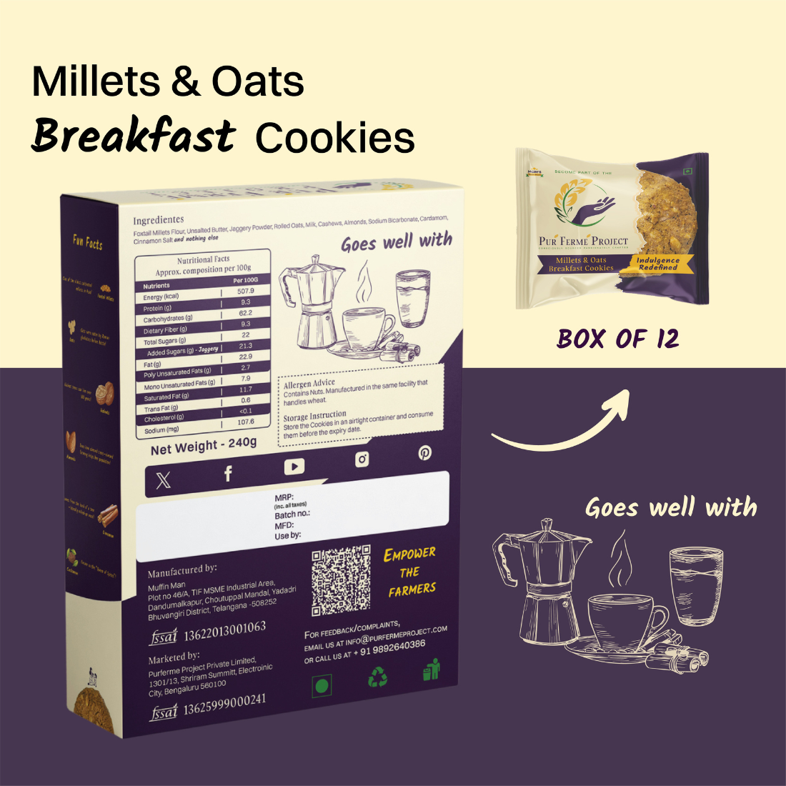 Millet & Oats Breakfast Cookies  12 Cookies, 240g