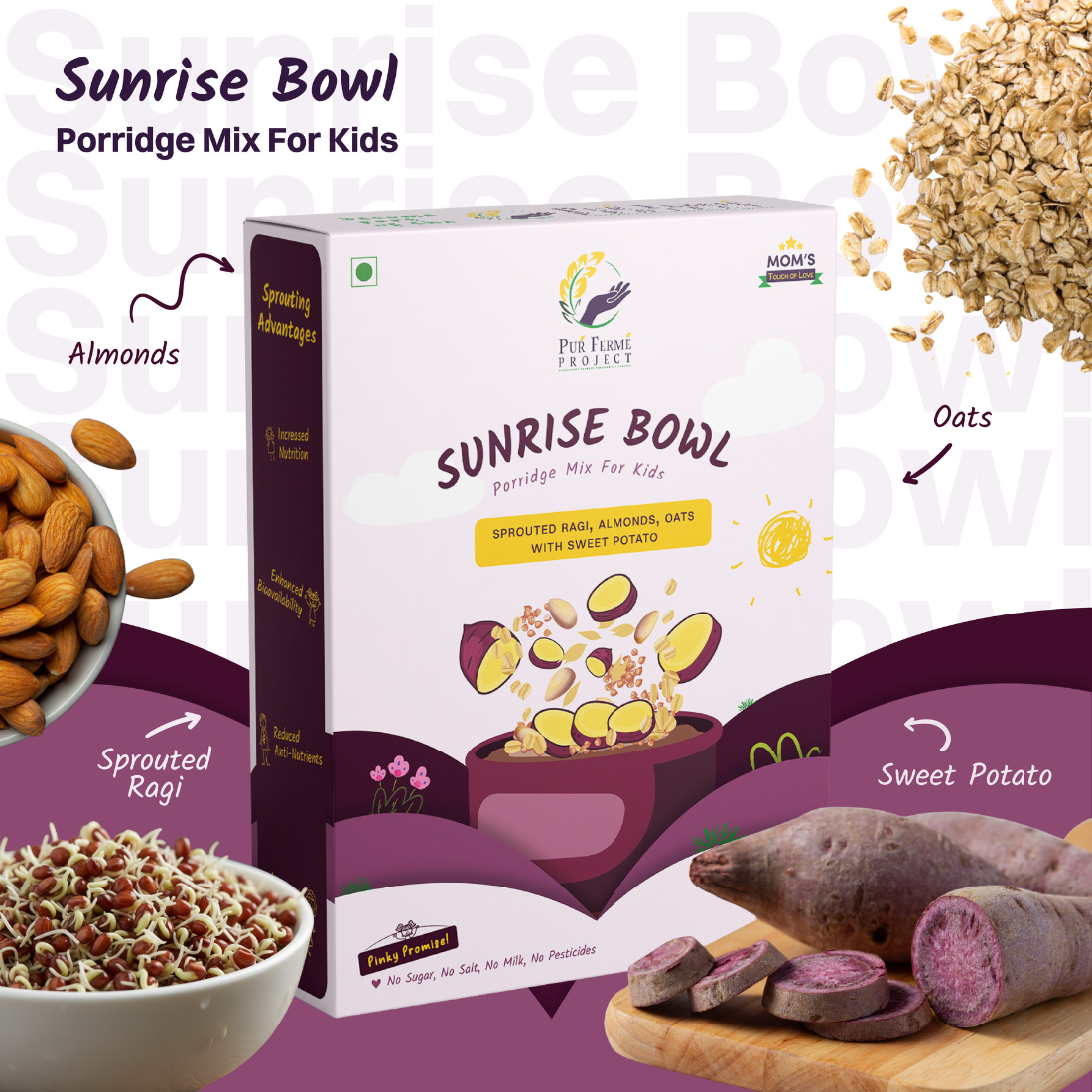 Sunrise Bowl – Sprouted Ragi with Almonds, Oats & Sweet Potato