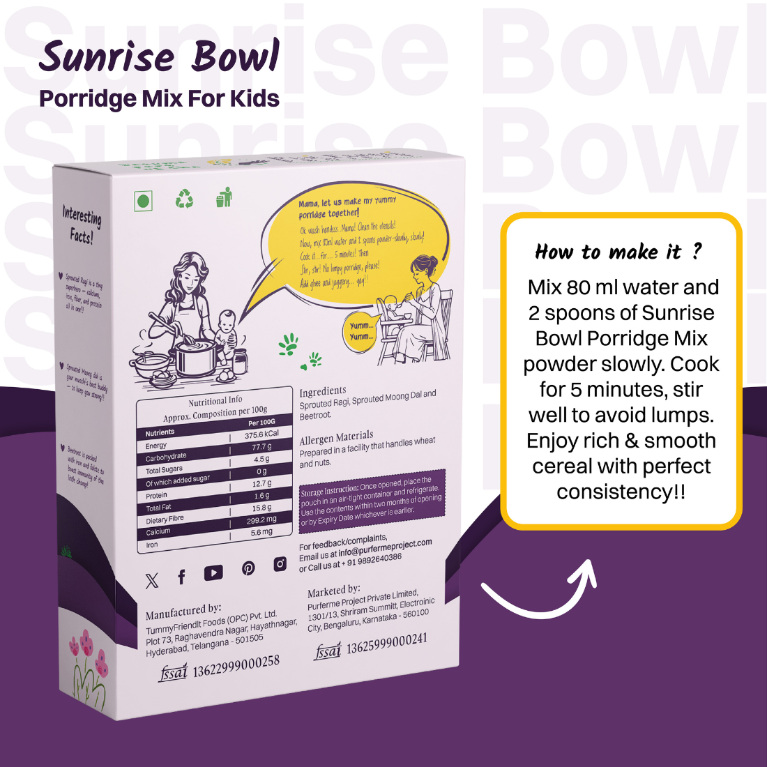 Sunrise Bowl – Sprouted Ragi & Moong Dal with Beetroot Porridge Mix for Kids