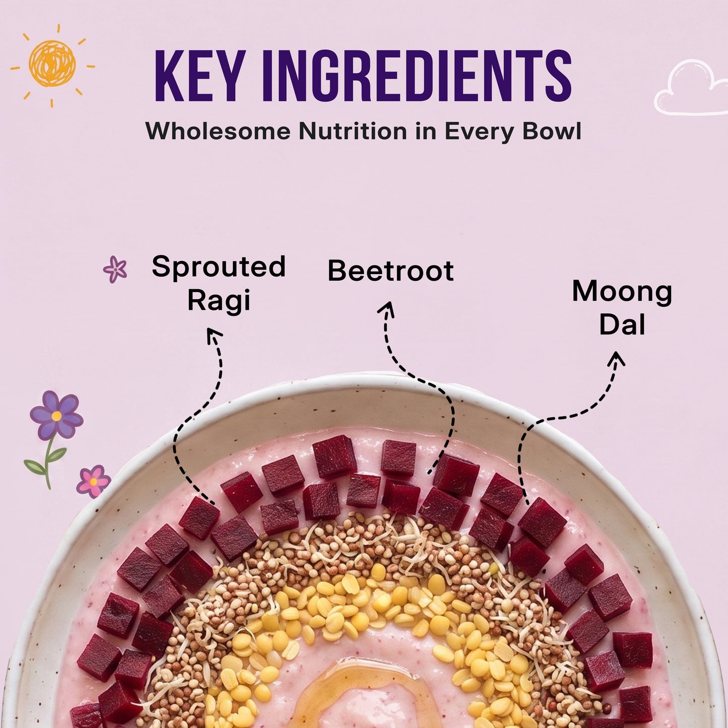 Sunrise Bowl – Sprouted Ragi & Moong Dal with Beetroot Porridge Mix for Kids