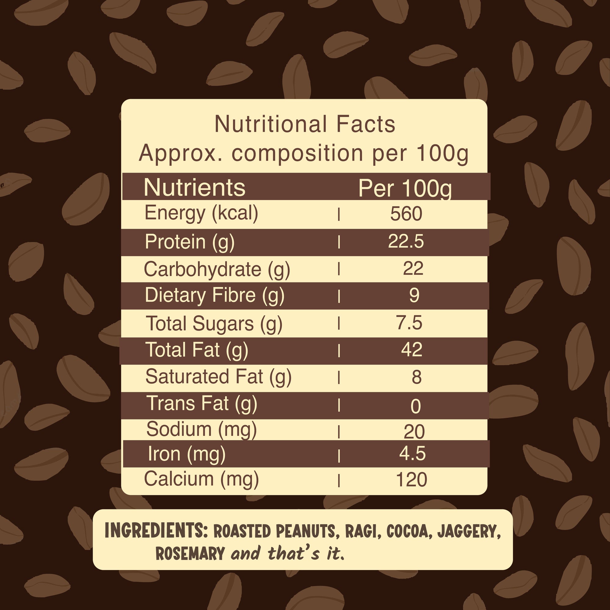 Ragi & Cocoa Peanut Butter - Sweetened with Jaggery & Creamy (500g)