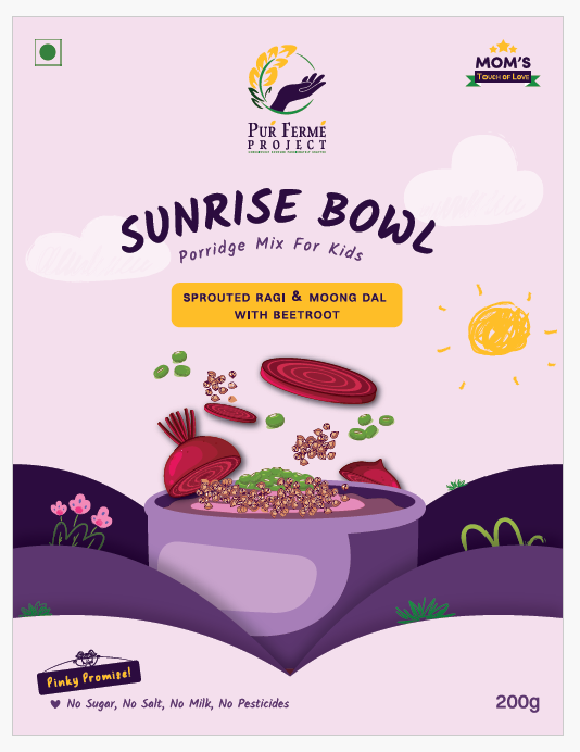 PurFerme Sunrise Bowl Sprouted Ragi Porridge – Beetroot & Sweet Potato (1+1 Free)