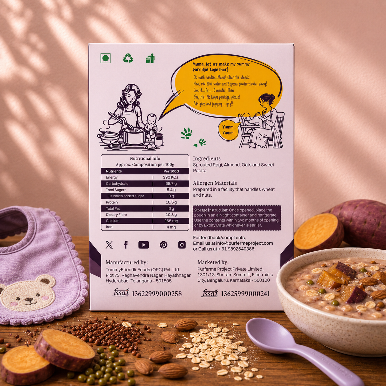 Sunrise Bowl - Sprouted Ragi, Almonds, Oats and Sweet Potato Porridge Mix for Kids