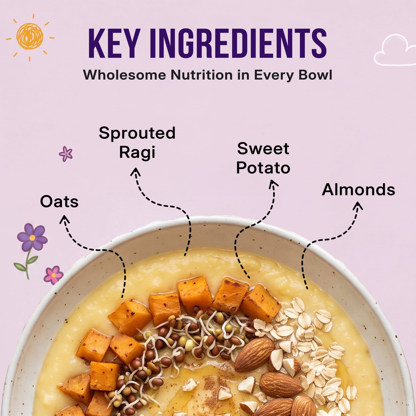 Sunrise Bowl - Sprouted Ragi, Almonds, Oats and Sweet Potato Porridge Mix for Kids