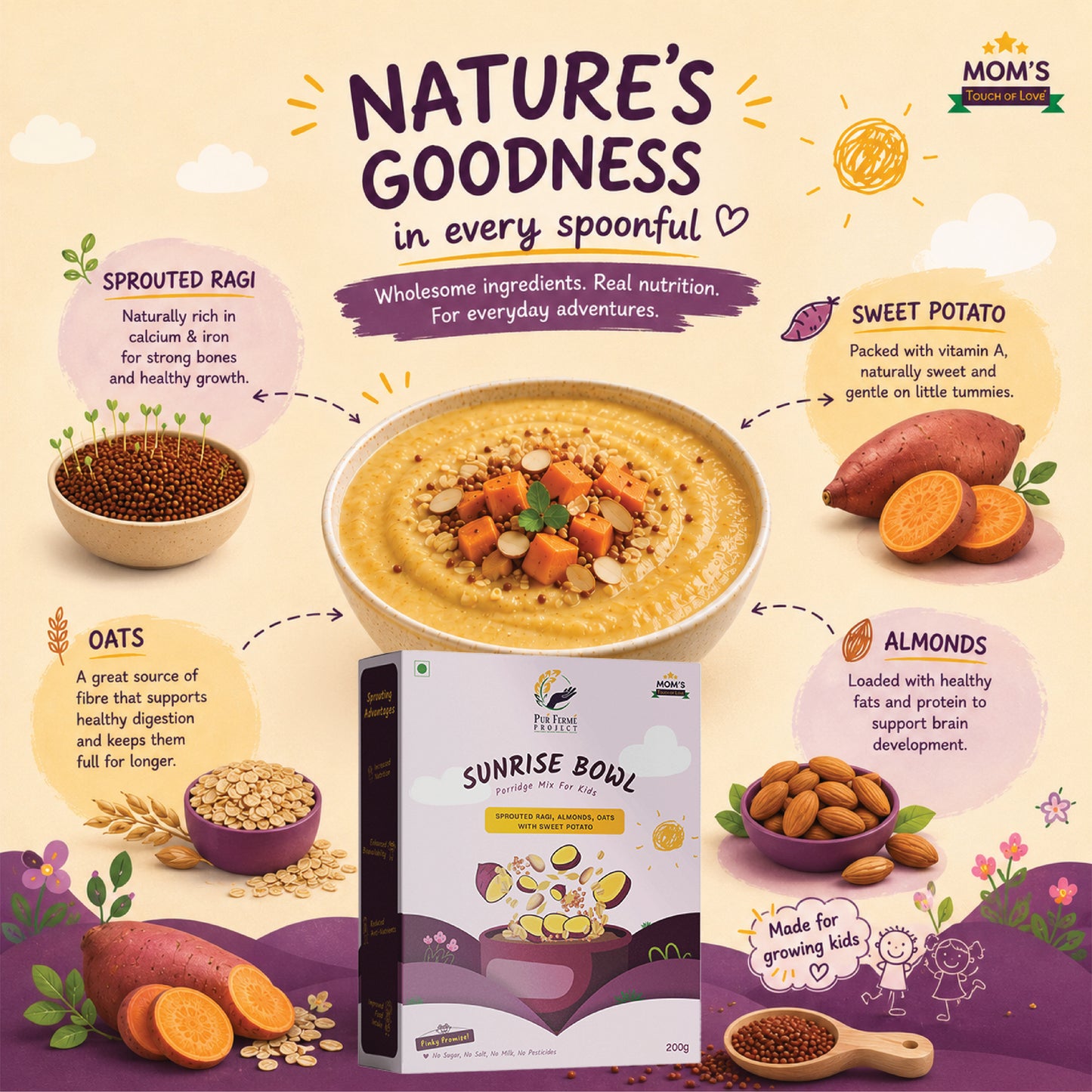 Sunrise Bowl - Sprouted Ragi, Almonds, Oats and Sweet Potato Porridge Mix for Kids